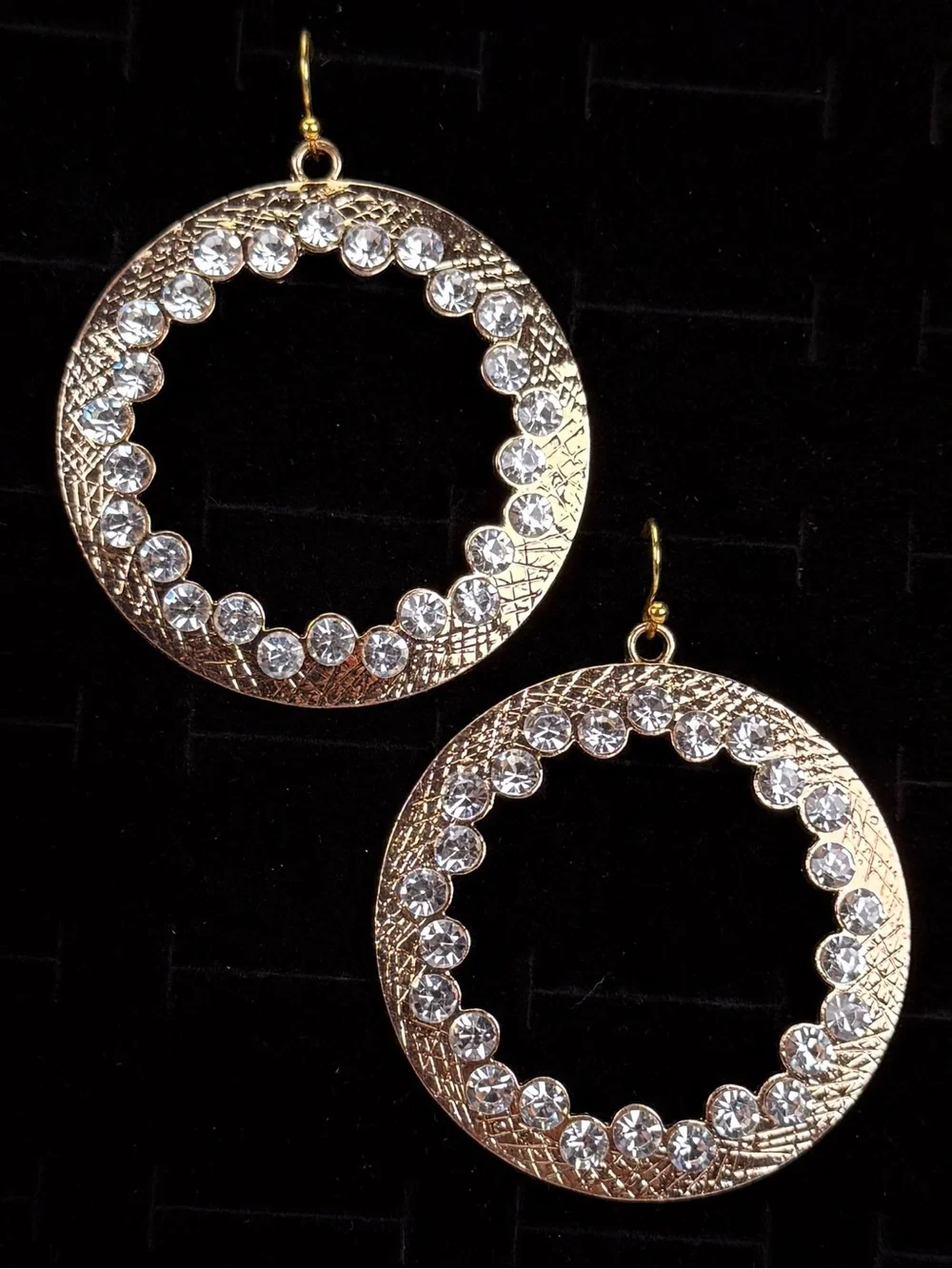 Goldtone Crystal Bling Large Circle Pierced  Earrings